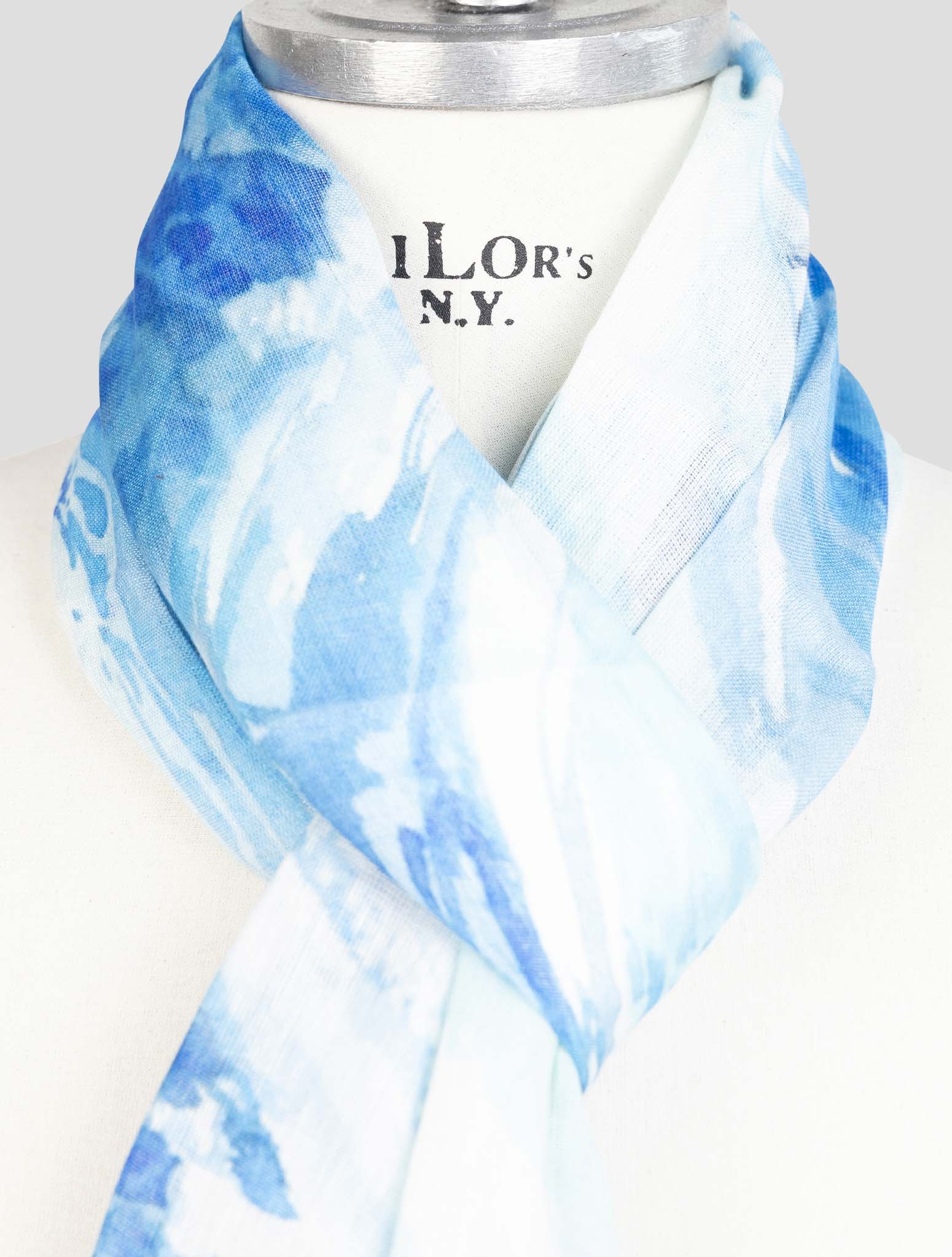 Kiton Blue Linen Silk Scarf