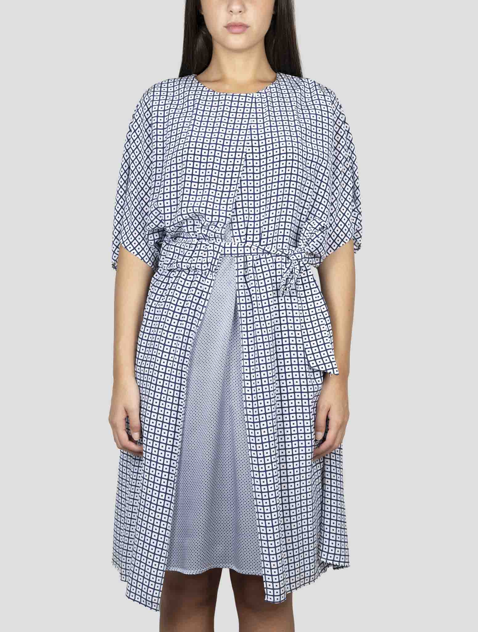 Kiton Blue White Silk Dress