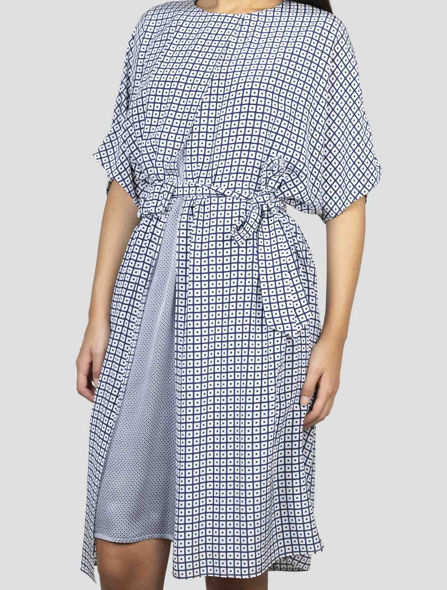 Kiton Blue White Silk Dress