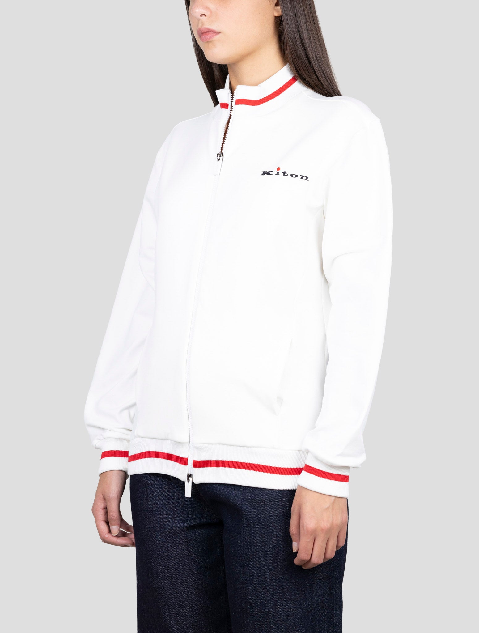 Kiton White Cotton Ea Sweater Full Zip