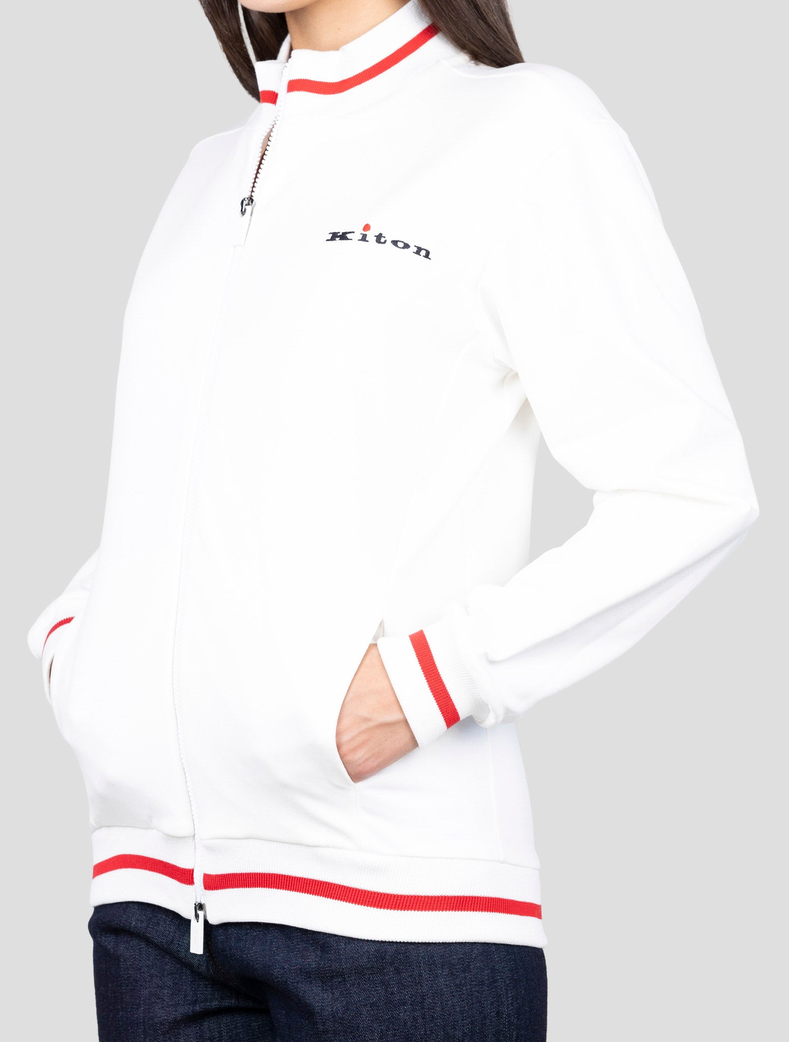 Kiton White Cotton Ea Sweater Full Zip
