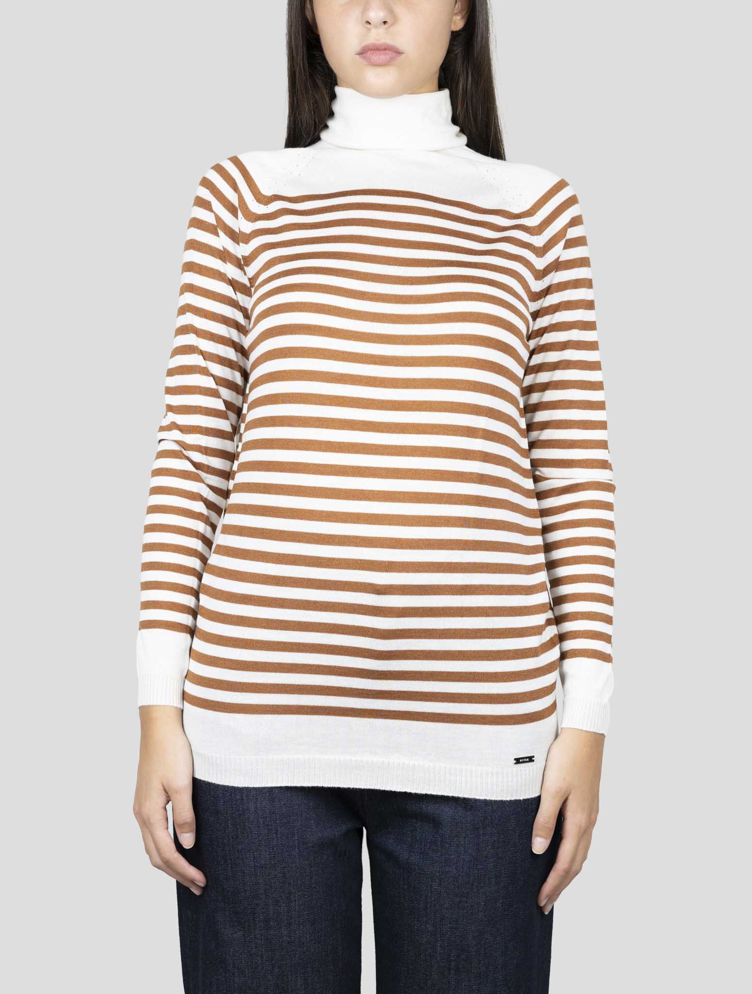 Kiton White Brown Cashmere Silk Sweater Turtleneck