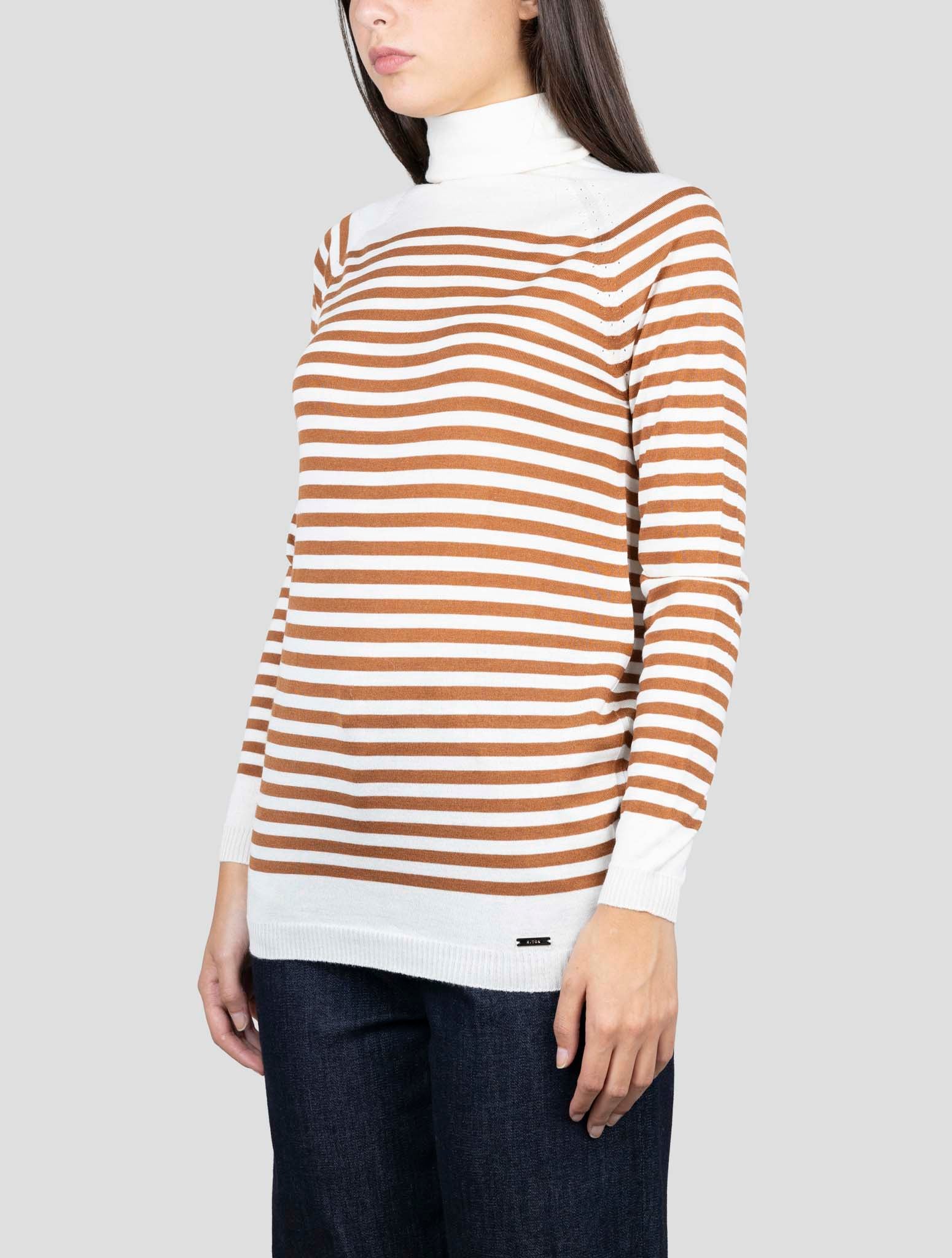 Kiton White Brown Cashmere Silk Sweater Turtleneck