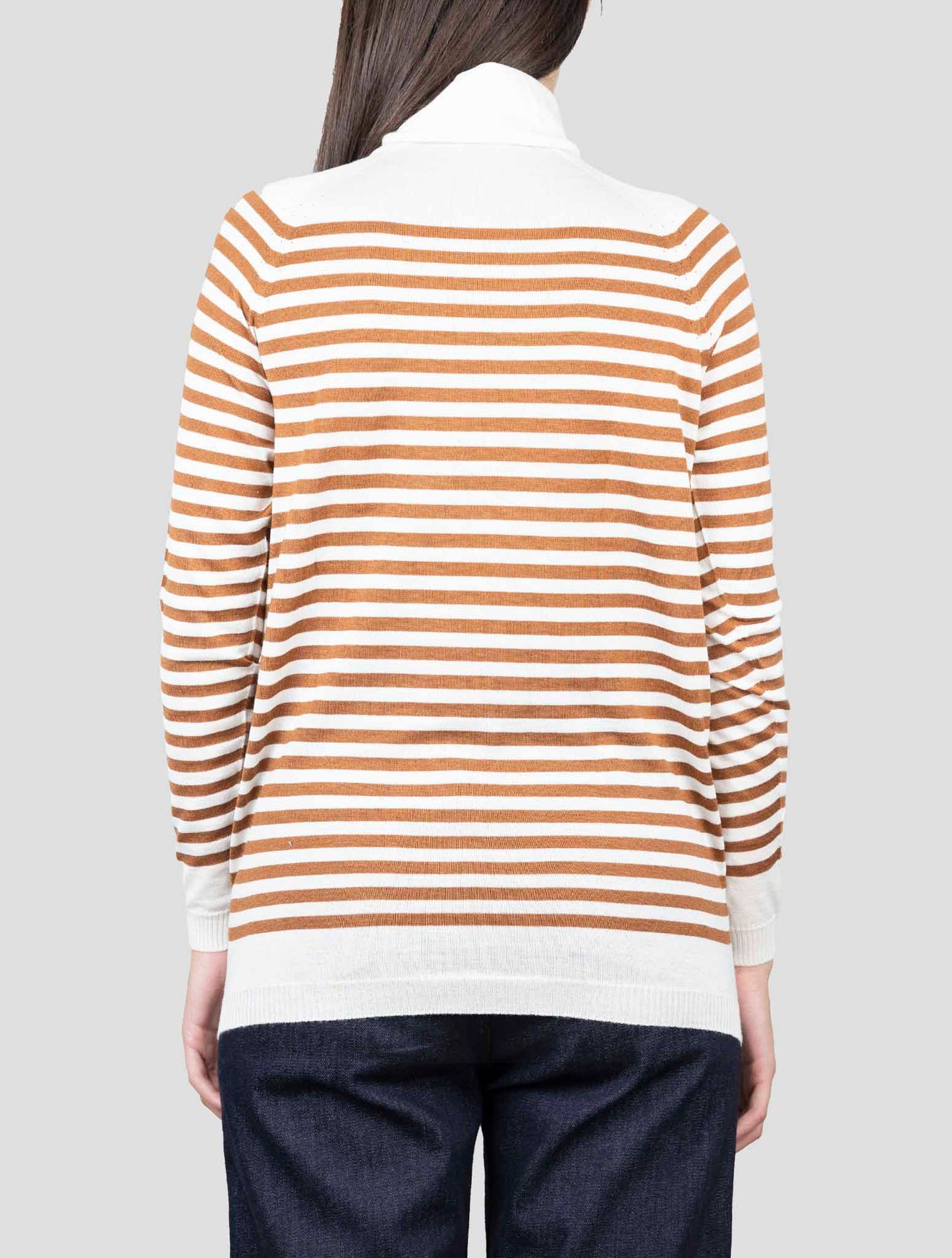 Kiton White Brown Cashmere Silk Sweater Turtleneck