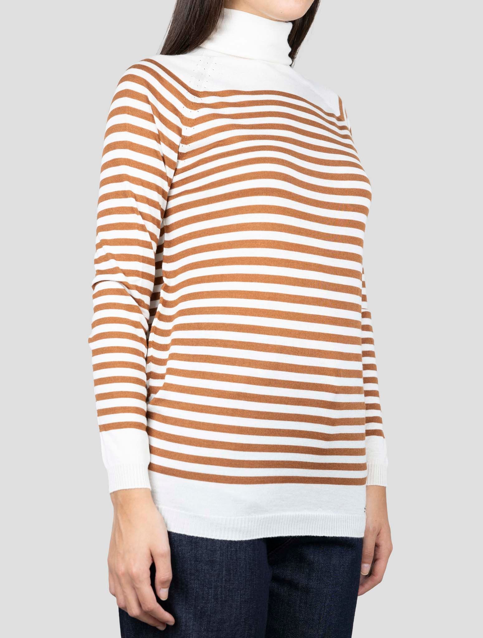 Kiton White Brown Cashmere Silk Sweater Turtleneck