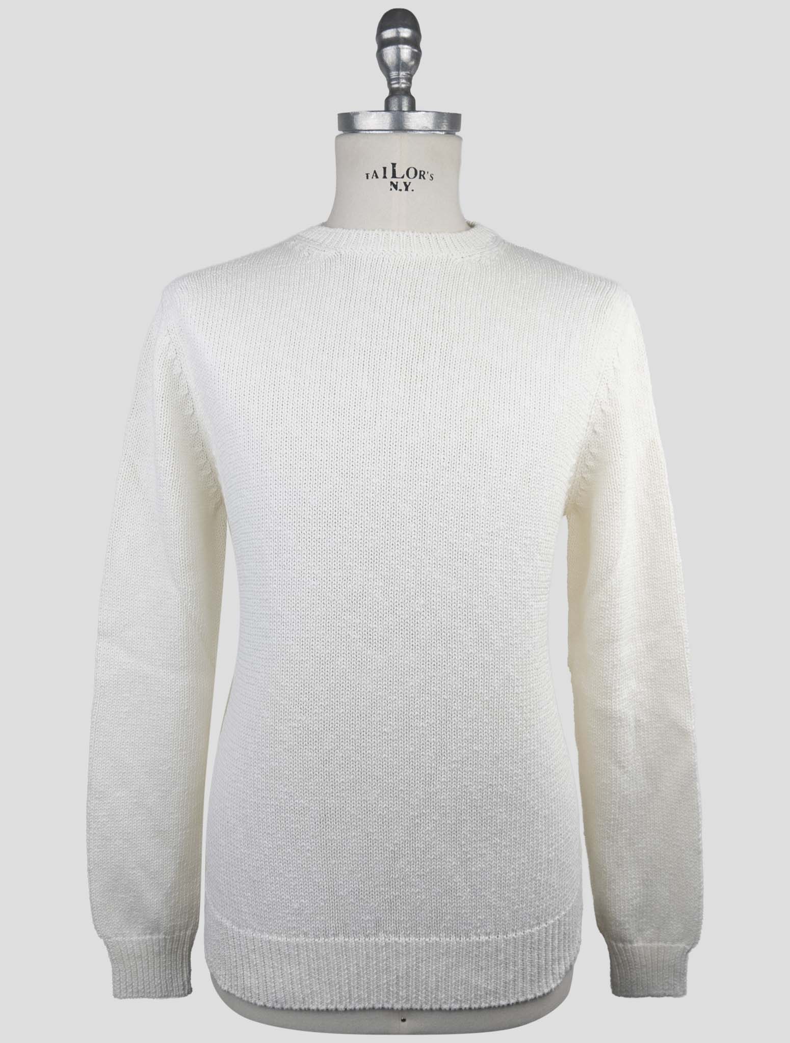 Kiton Knt White Cotton Linen Sweater Crewneck
