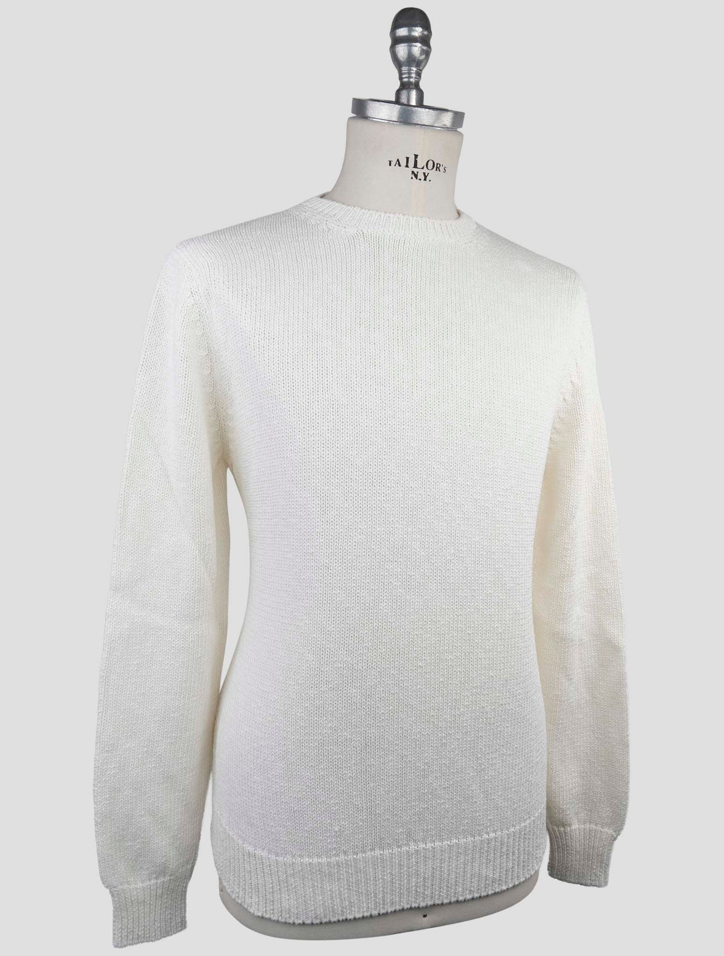 Kiton Knt White Cotton Linen Sweater Crewneck