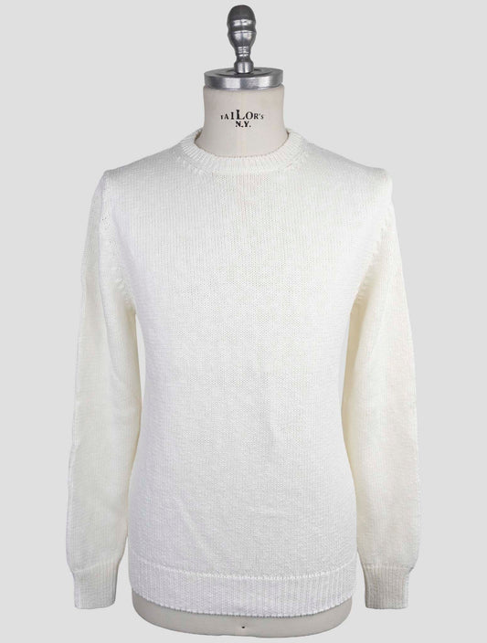 Kiton Knt White Cotton Linen Sweater Crewneck
