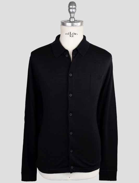 Kiton Knt Black Virgin Wool Silk Shirt