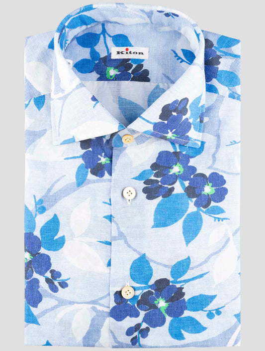 Kiton Light Blue Cotton Linen Shirt