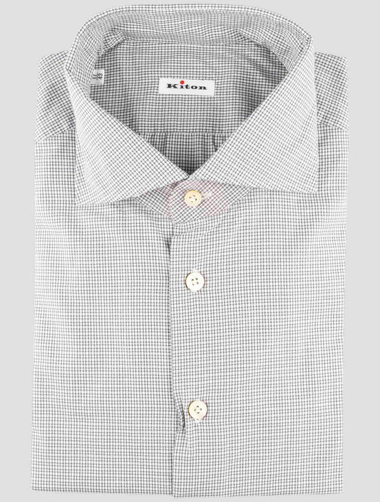 Kiton White Gray Cotton Shirt
