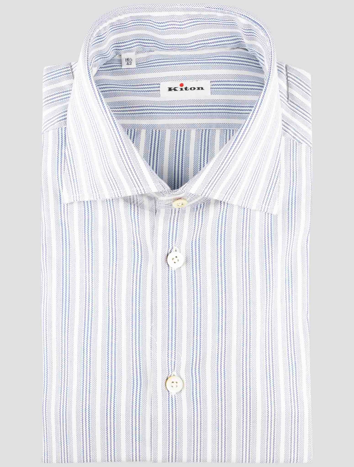 Kiton Blue White Cotton Shirt