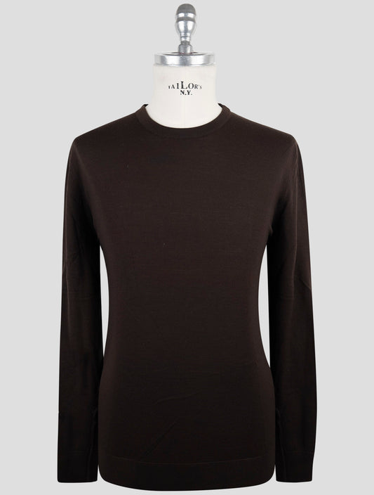 Kiton Brown Wool Diamante Blu Sweater Crewneck