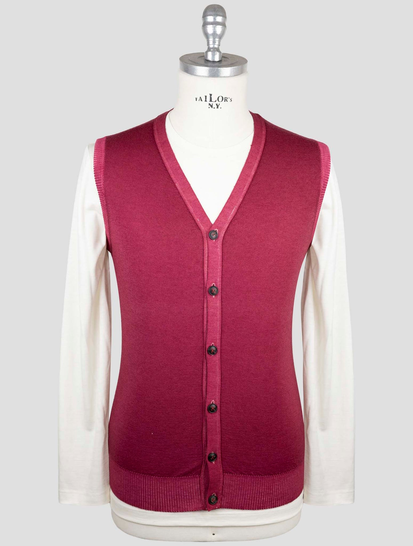 Kiton Burgundy Cashmere Sweater Gilet Cardigan
