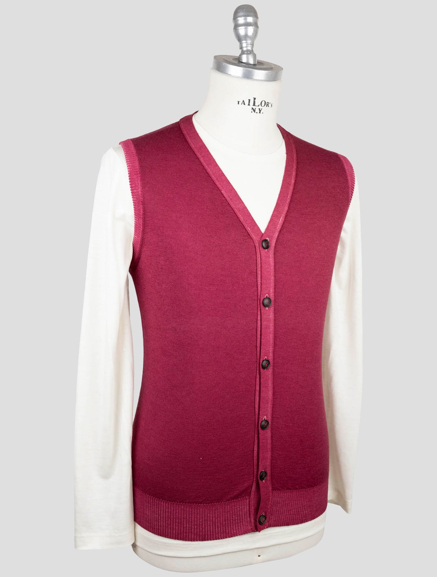 Kiton Burgundy Cashmere Sweater Gilet Cardigan