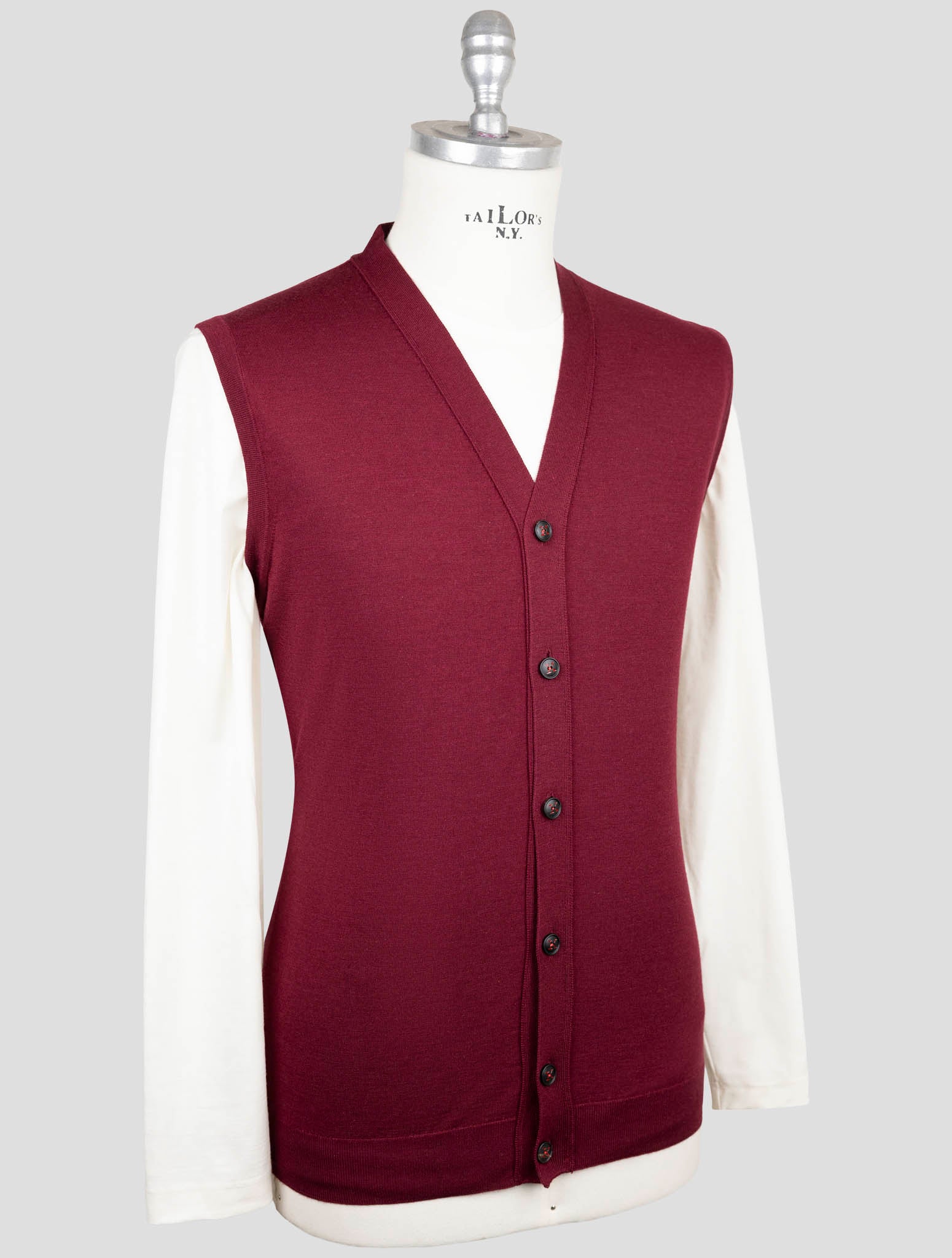 Kiton Burgundy Cashmere Silk Sweater Gilet Cardigan