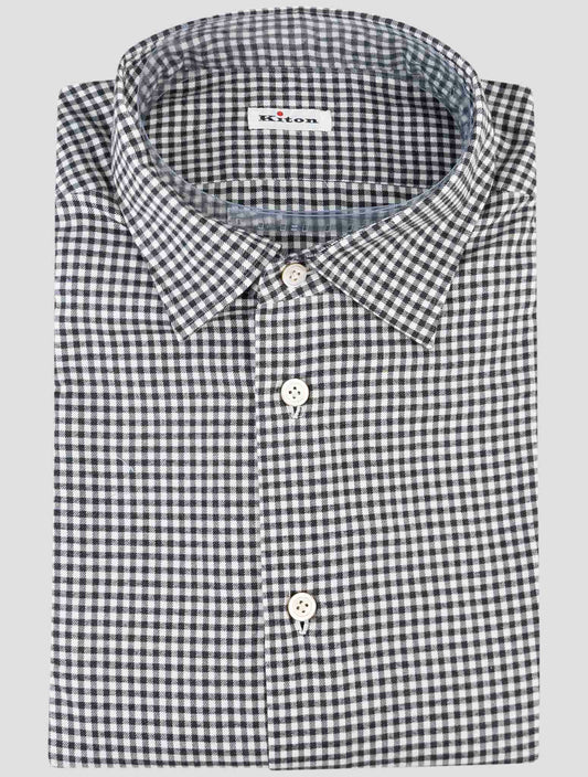Kiton White Gray Cotton Shirt