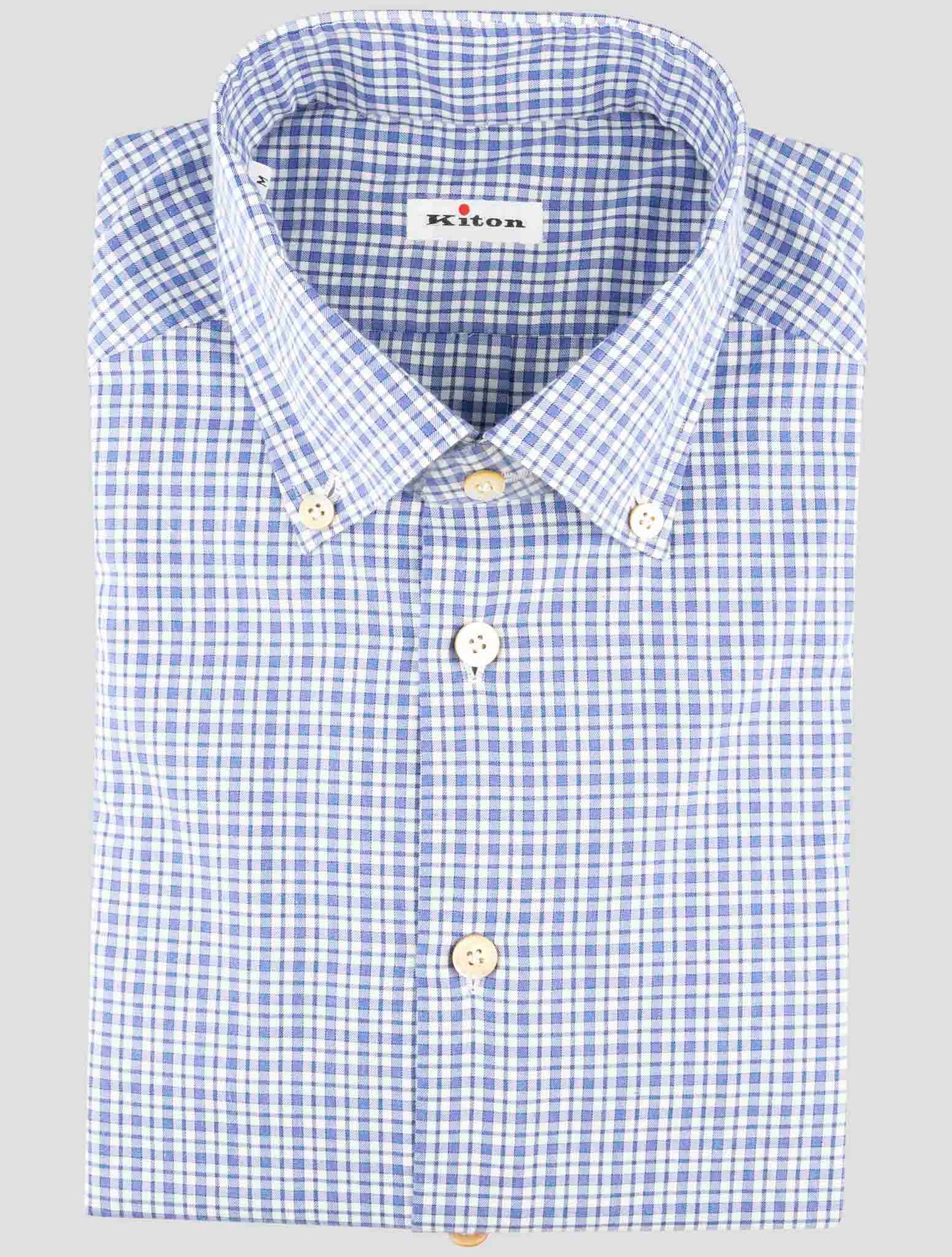 Kiton Blue White Cotton Shirt