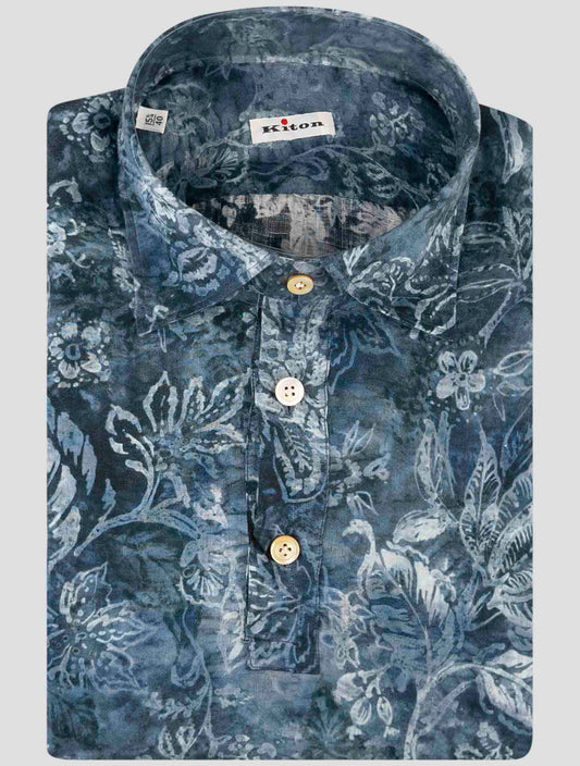 Kiton Blue Cotton Linen Sweater Polo