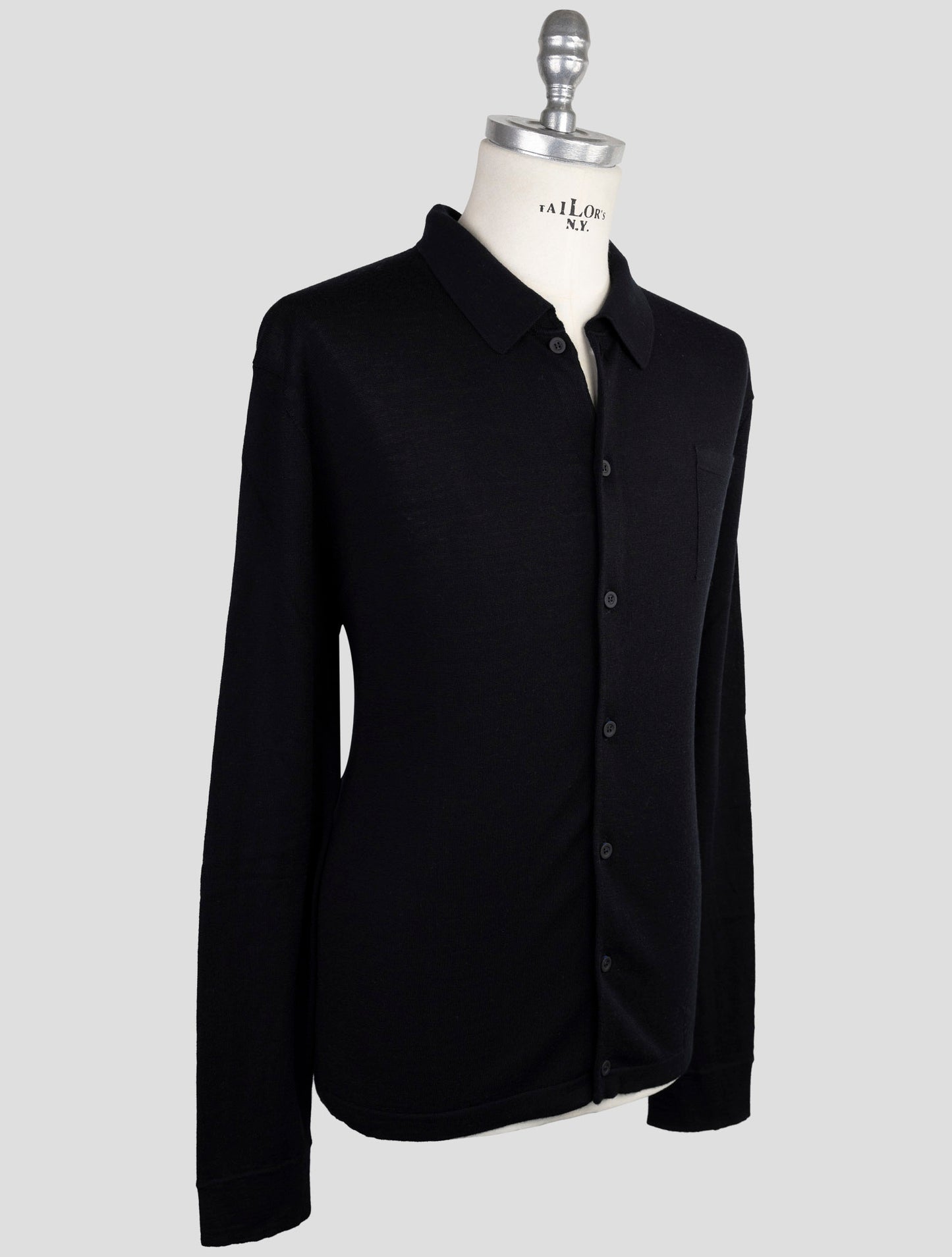 Kiton Knt Black Virgin Wool Silk Shirt