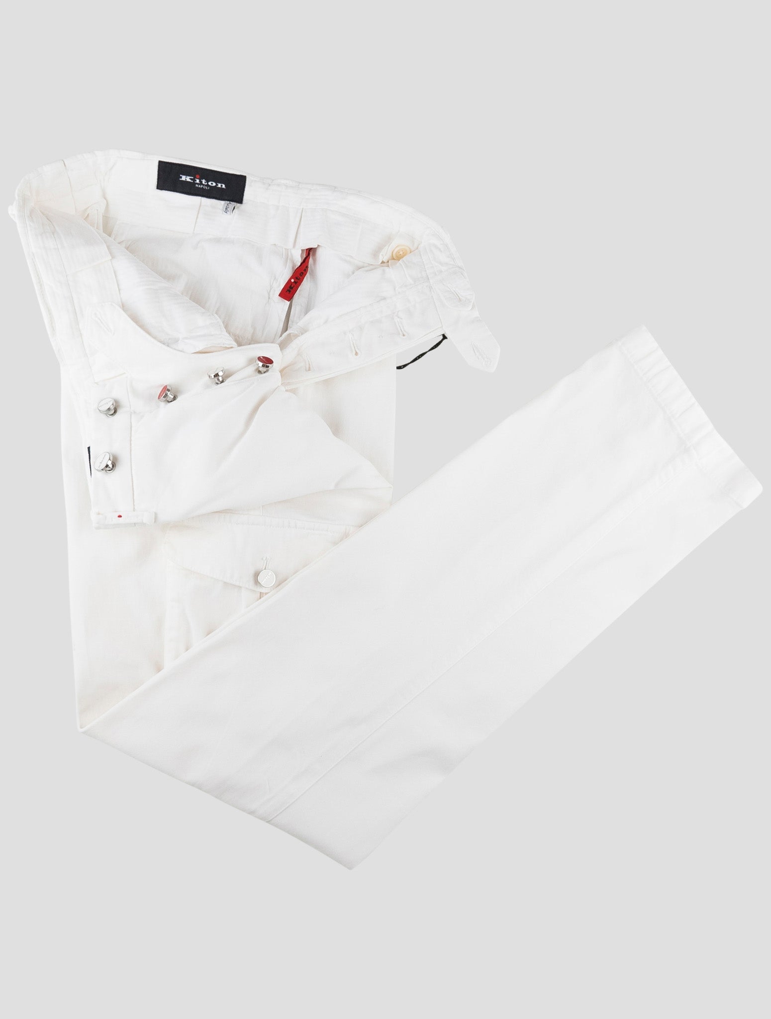 Kiton White Cotton Silk Ea Cargo Pants