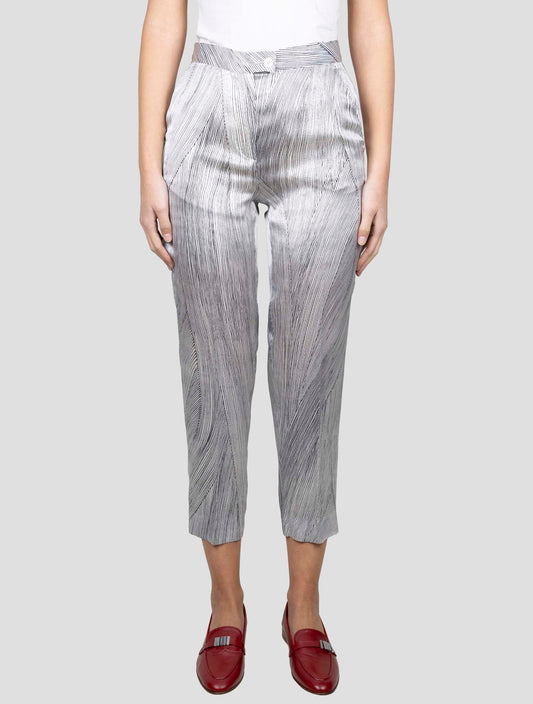 Kiton White Blue Silk Pants