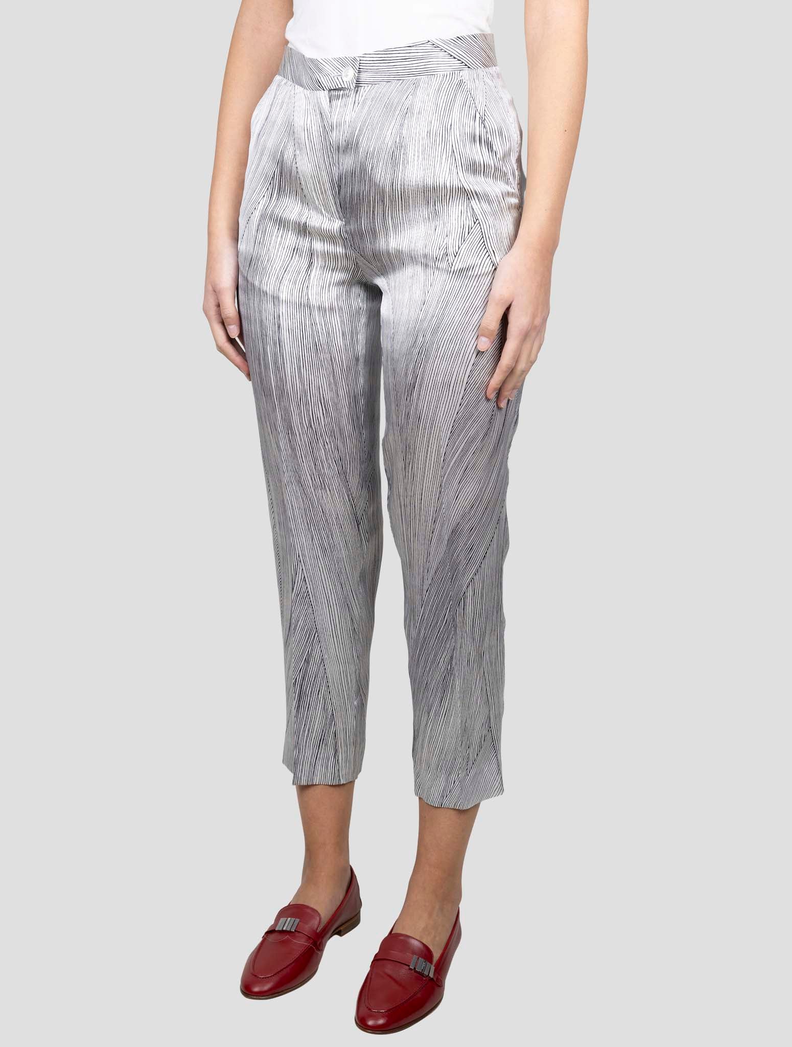 Kiton White Blue Silk Pants