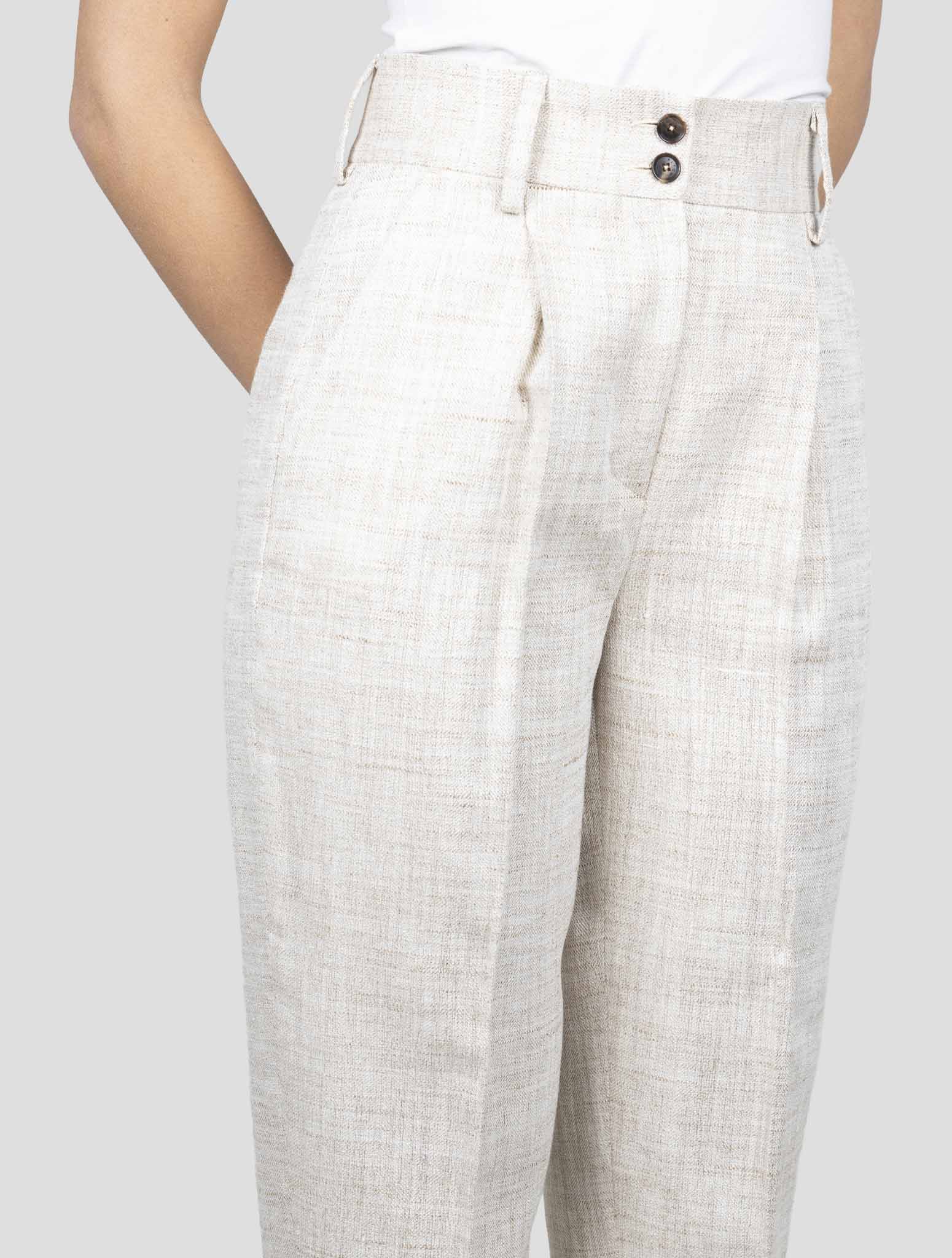 Kiton Beige Silk Linen Pl Pants