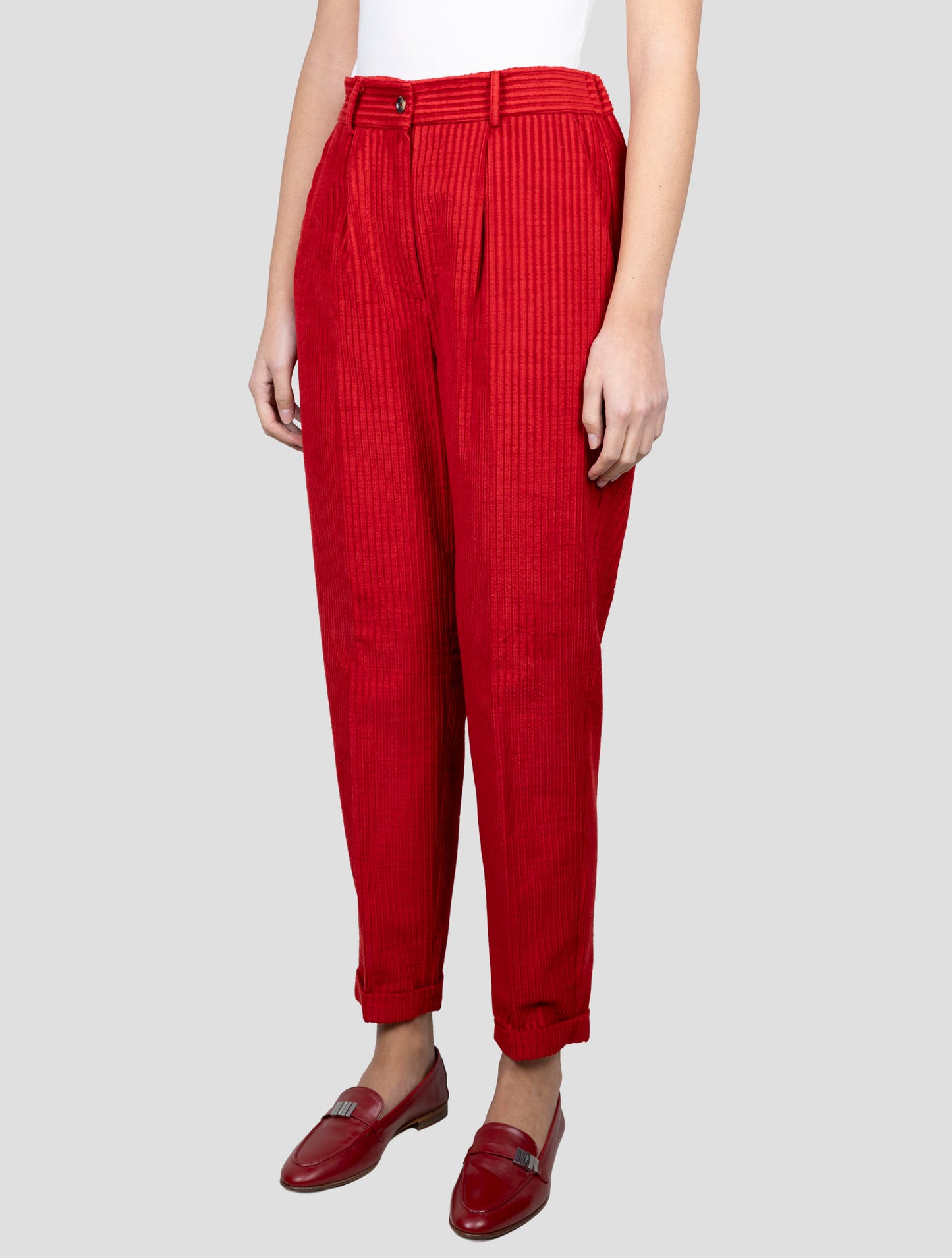 Kiton Red Cotton Velvet Pants