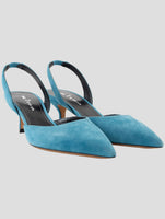 Kiton Light Blue Leather Suede Slingback