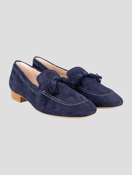 Kiton Blue Leather Goat Loafers
