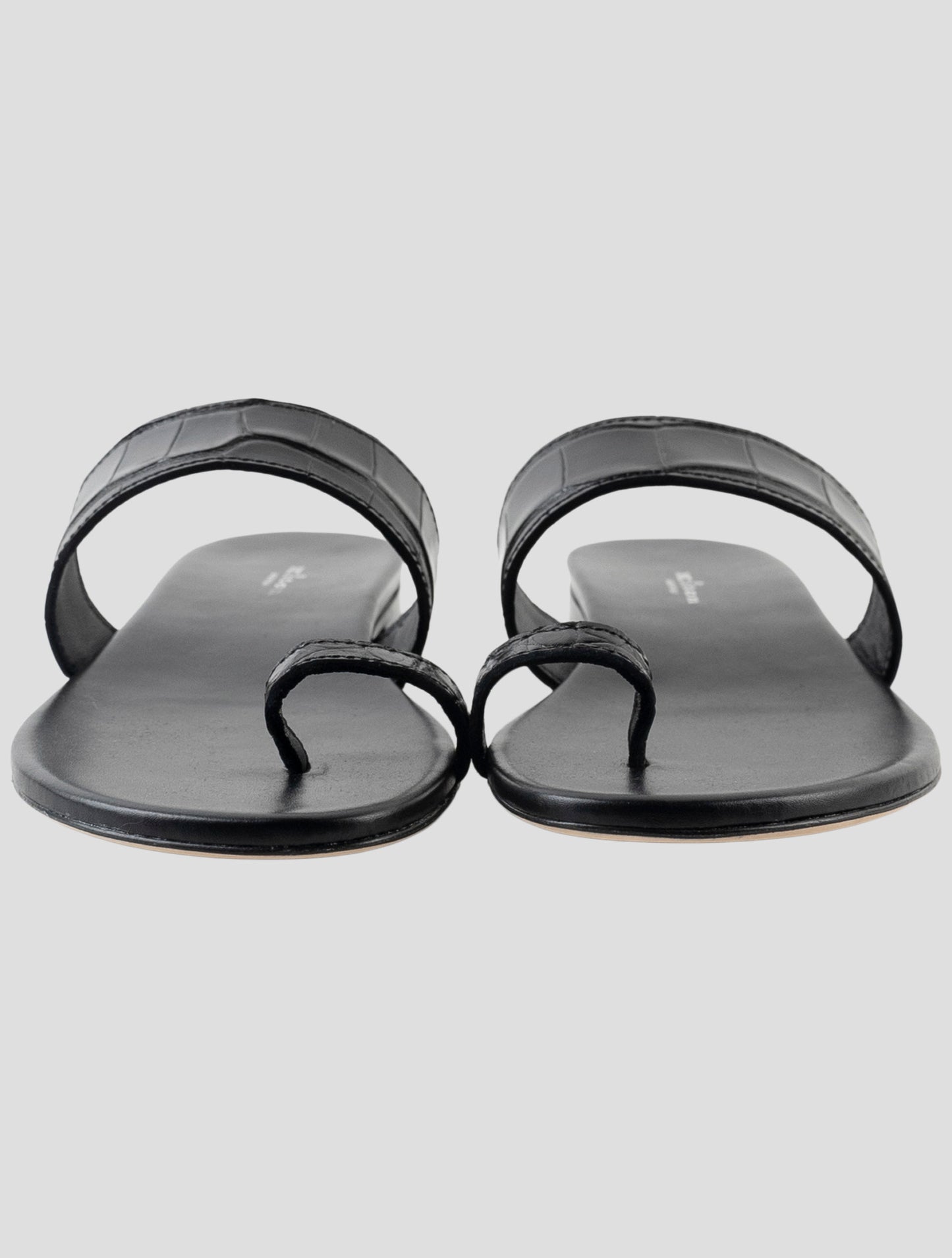 Kiton Black Leather Crocodile Sandals