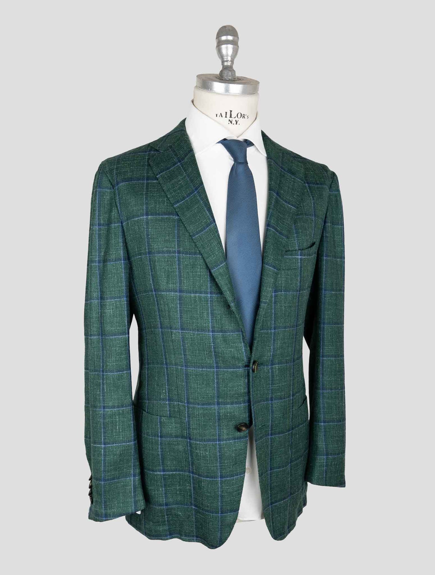 Kiton Green Blue Silk Cashmere Linen Blazer