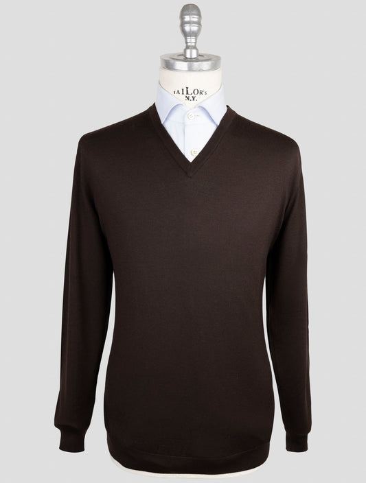 Kiton Dark Brown Cashmere Silk Sweater V-Neck