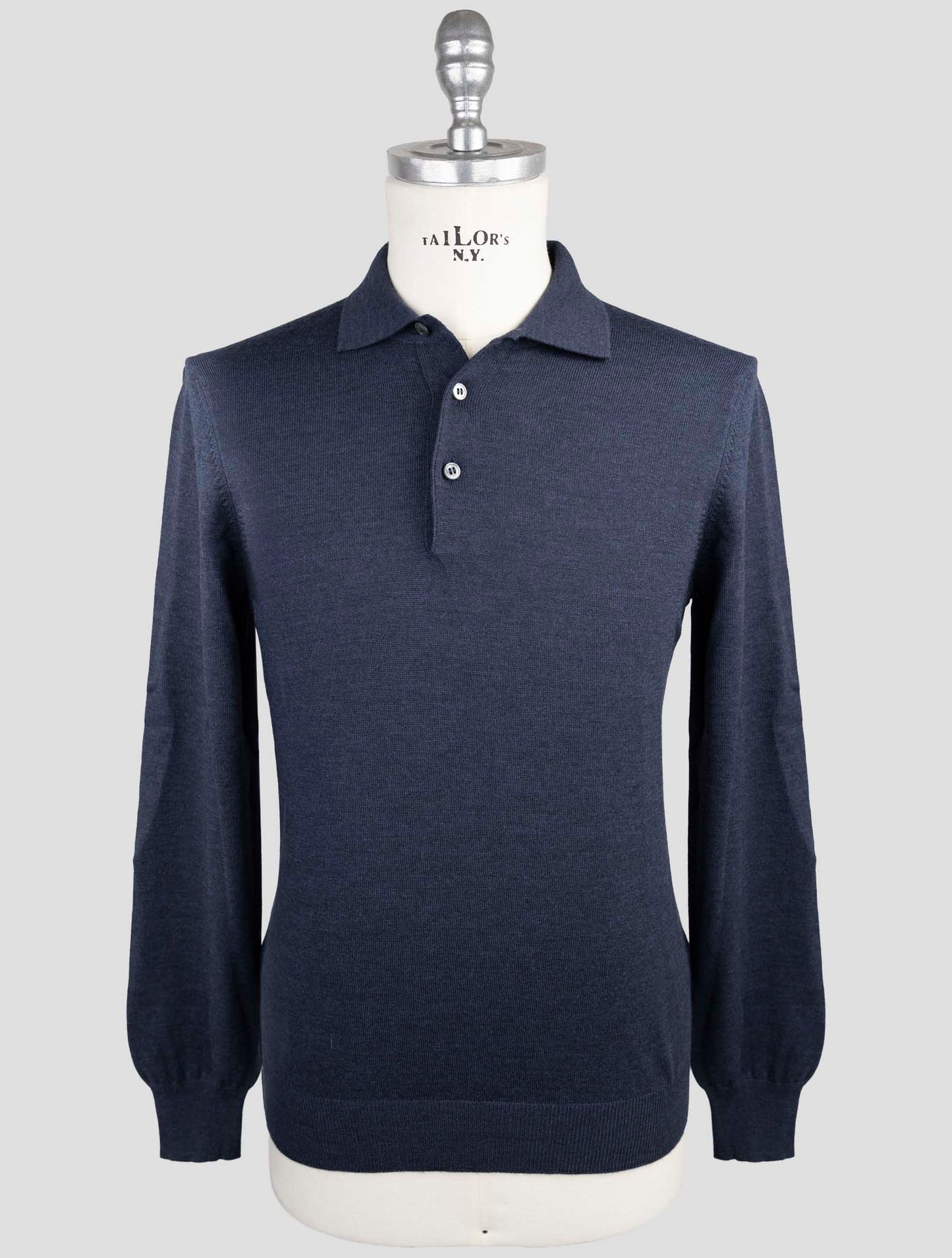 Kiton Blue Virgin Wool Sweater Polo