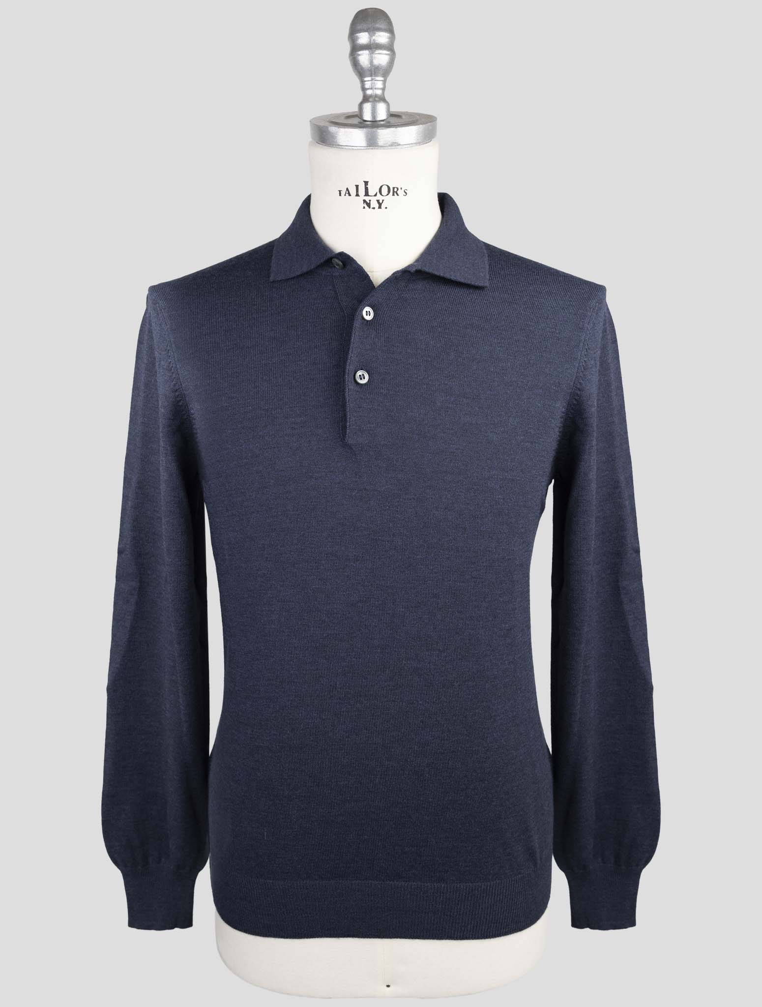 Kiton Blue Virgin Wool Sweater Polo