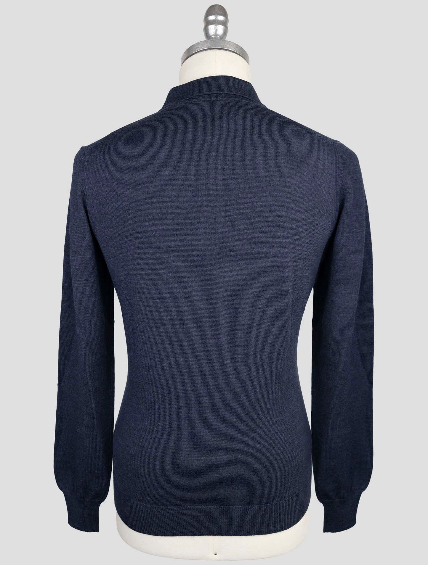 Kiton Blue Virgin Wool Sweater Polo