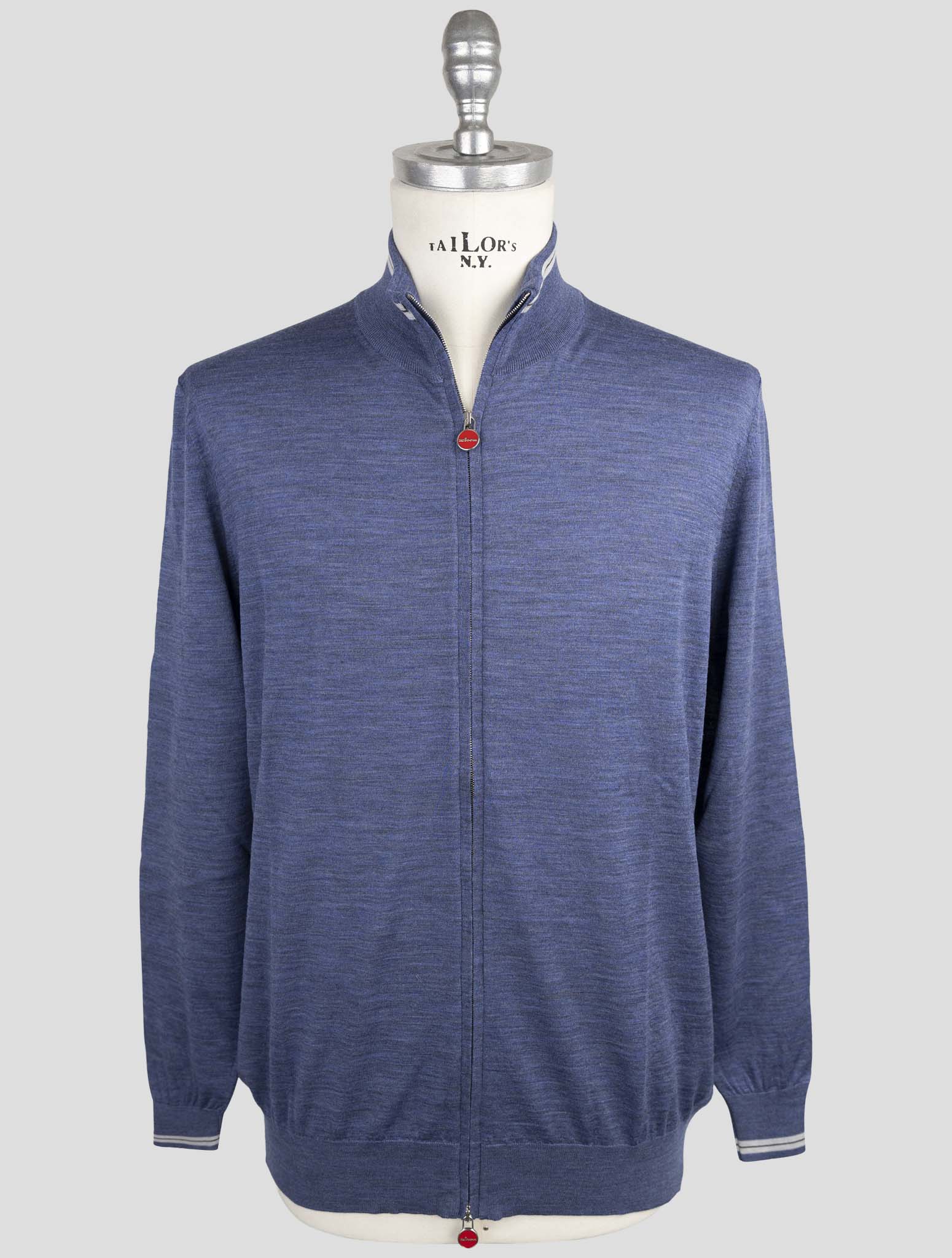Kiton Blue Wool Sweater Full Zip