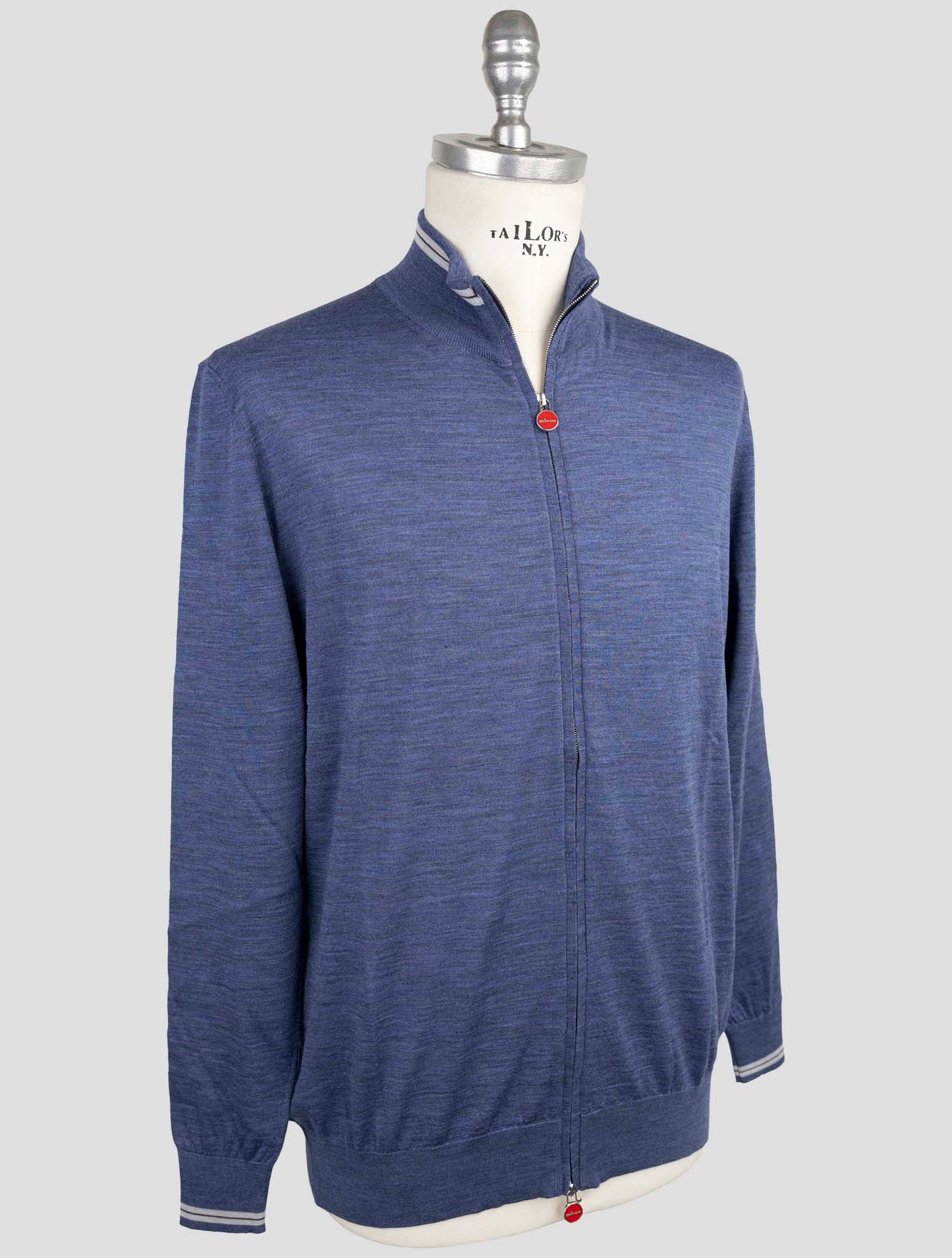Kiton Blue Wool Sweater Full Zip