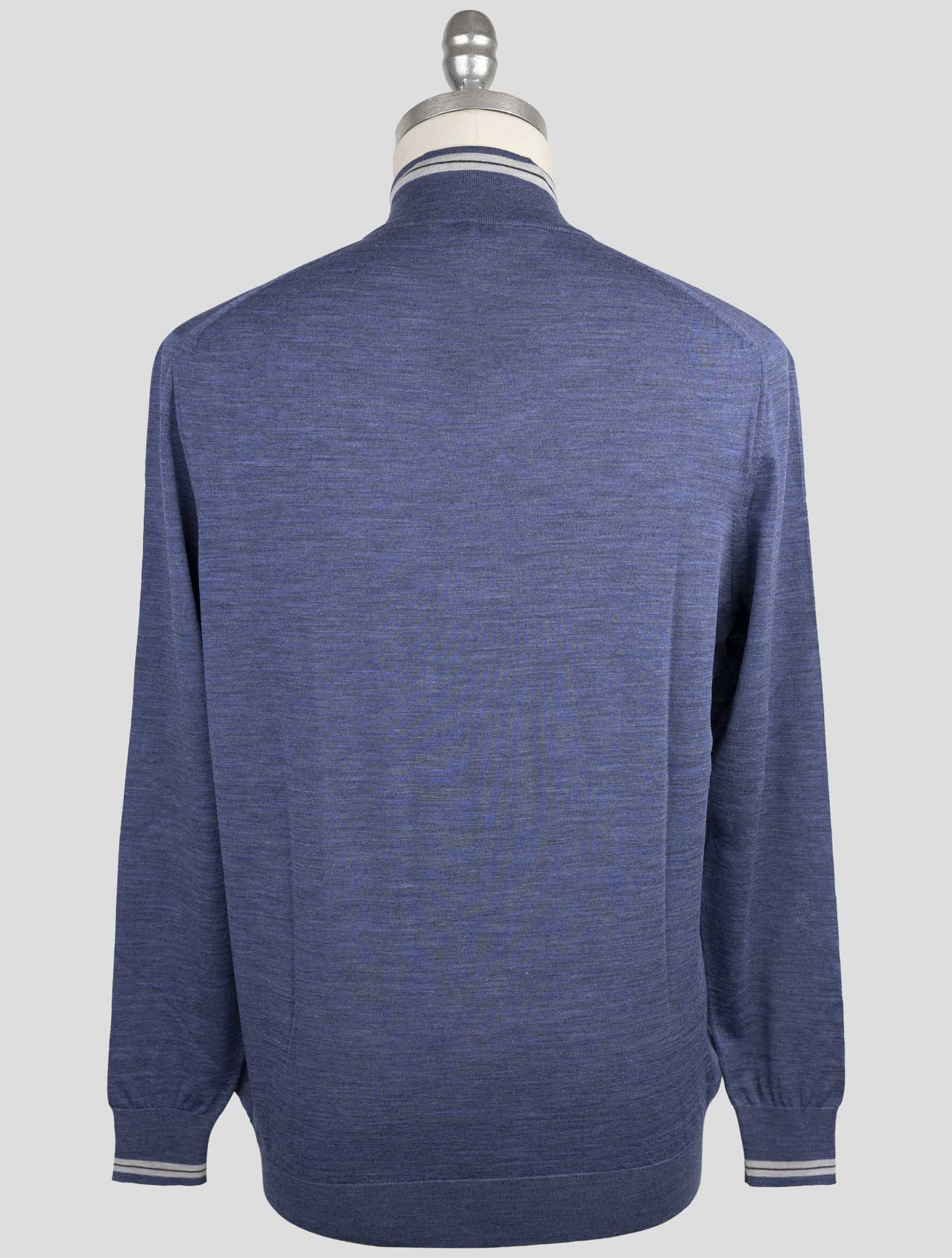 Kiton Blue Wool Sweater Full Zip
