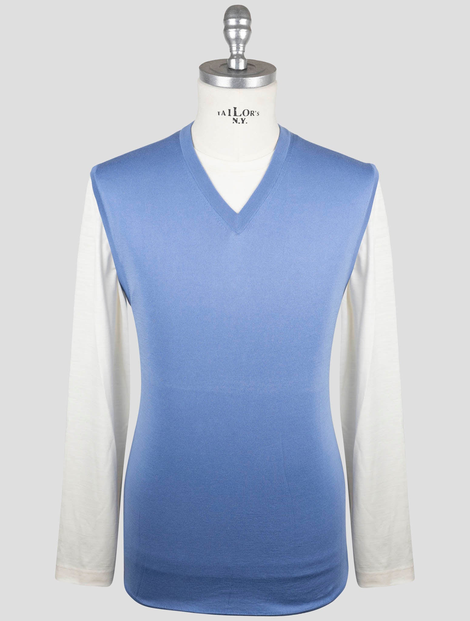 Kiton Light Blue Cotton Sweater Gilet