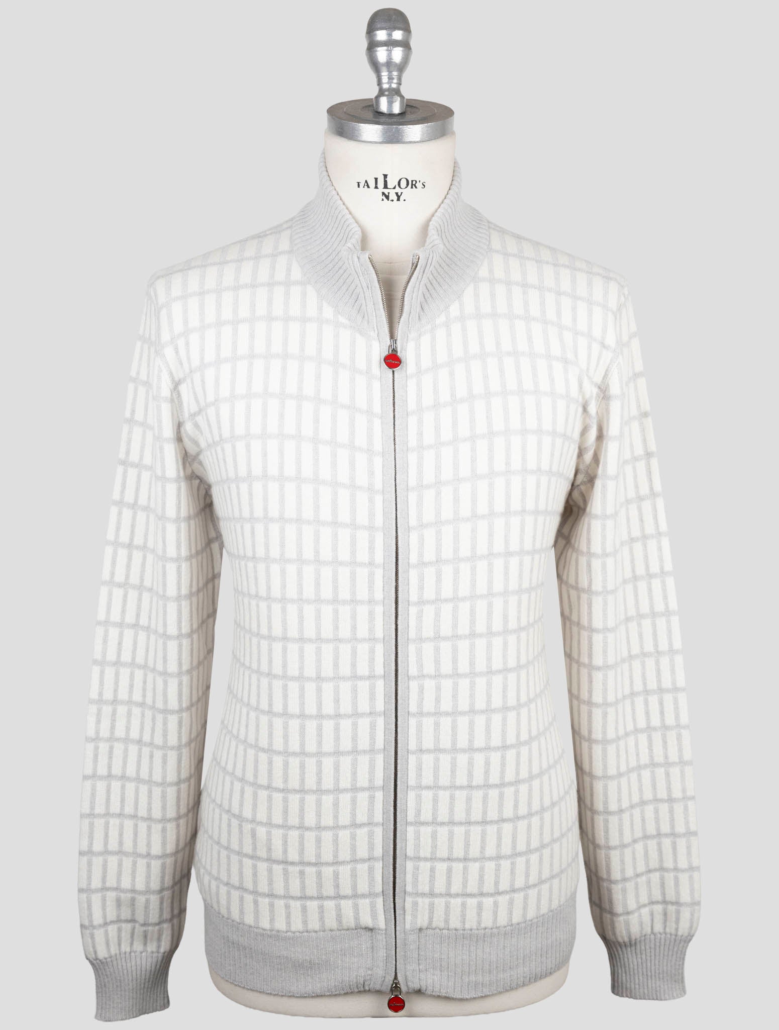 Kiton Gray White Cashmere Sweater Full Zip