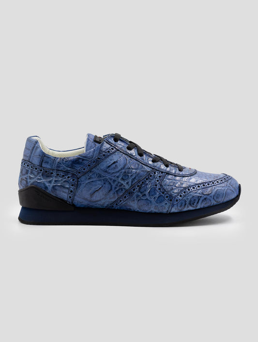Kiton Blue Leather Crocodile Sneakers