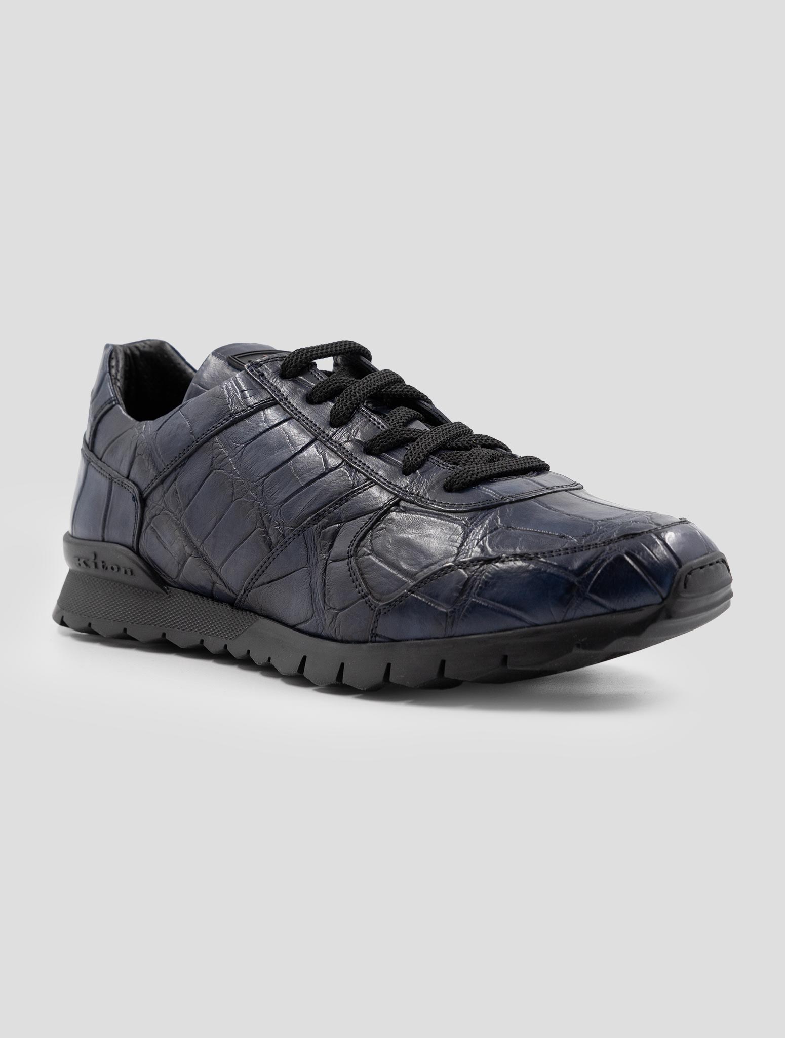 Kiton Blue Leather Crocodile Sneakers