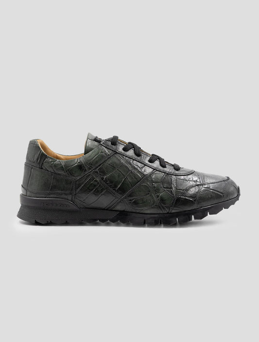 Kiton Green Leather Crocodile With Fur Sneakers