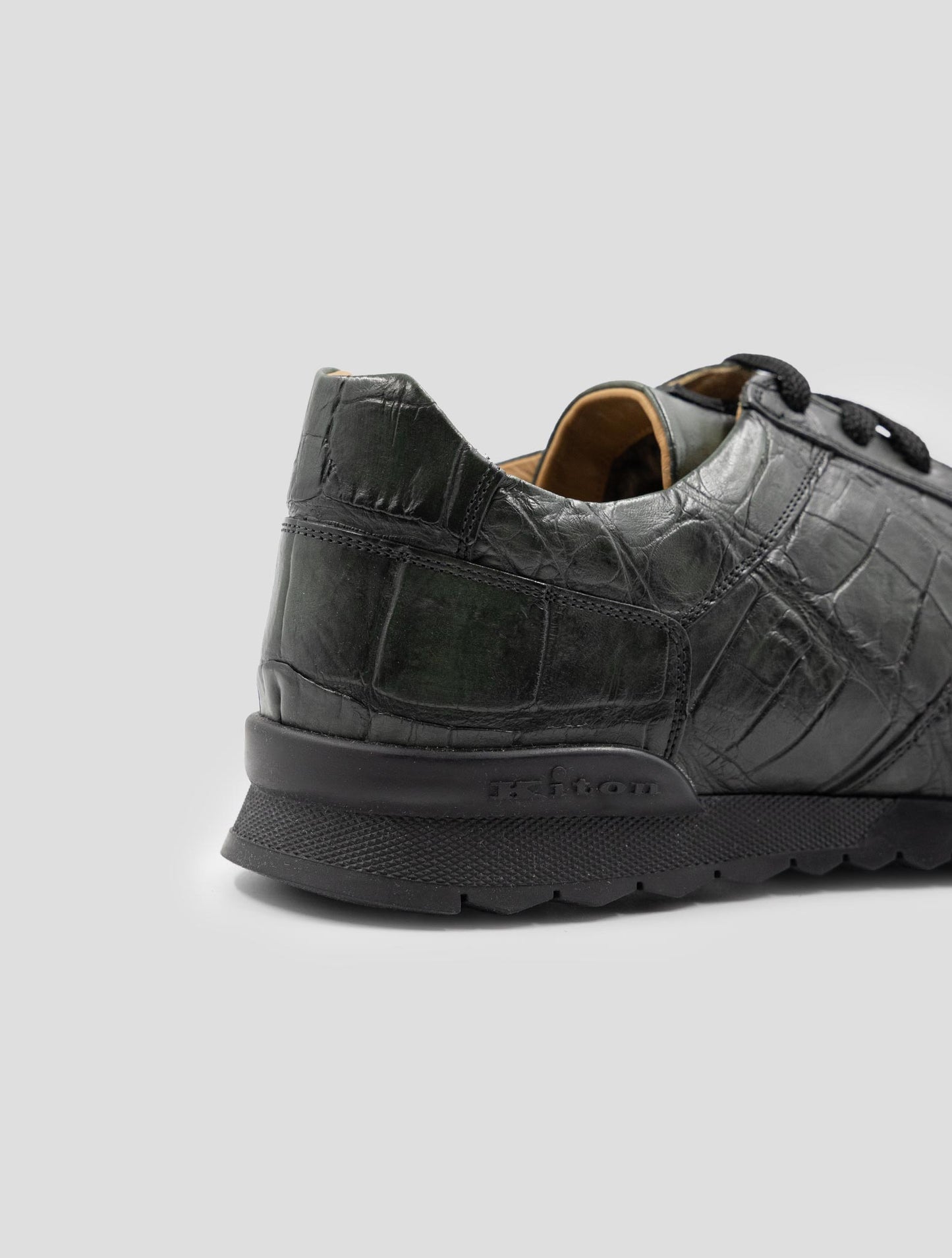 Kiton Green Leather Crocodile With Fur Sneakers