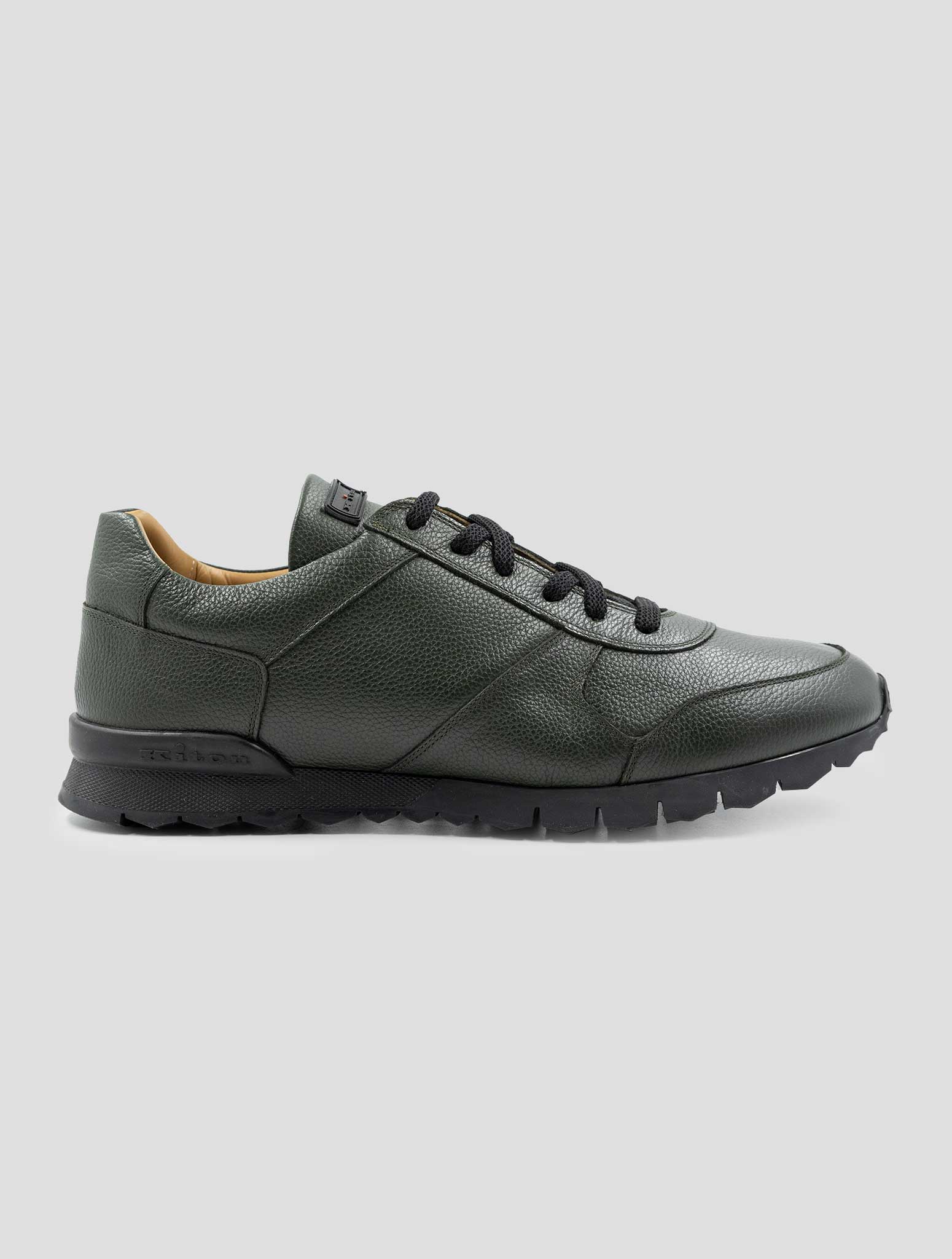 Kiton Green Leather With Fur Sneakers