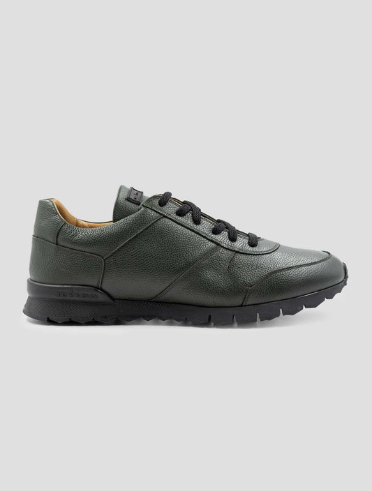 Kiton Green Leather With Fur Sneakers