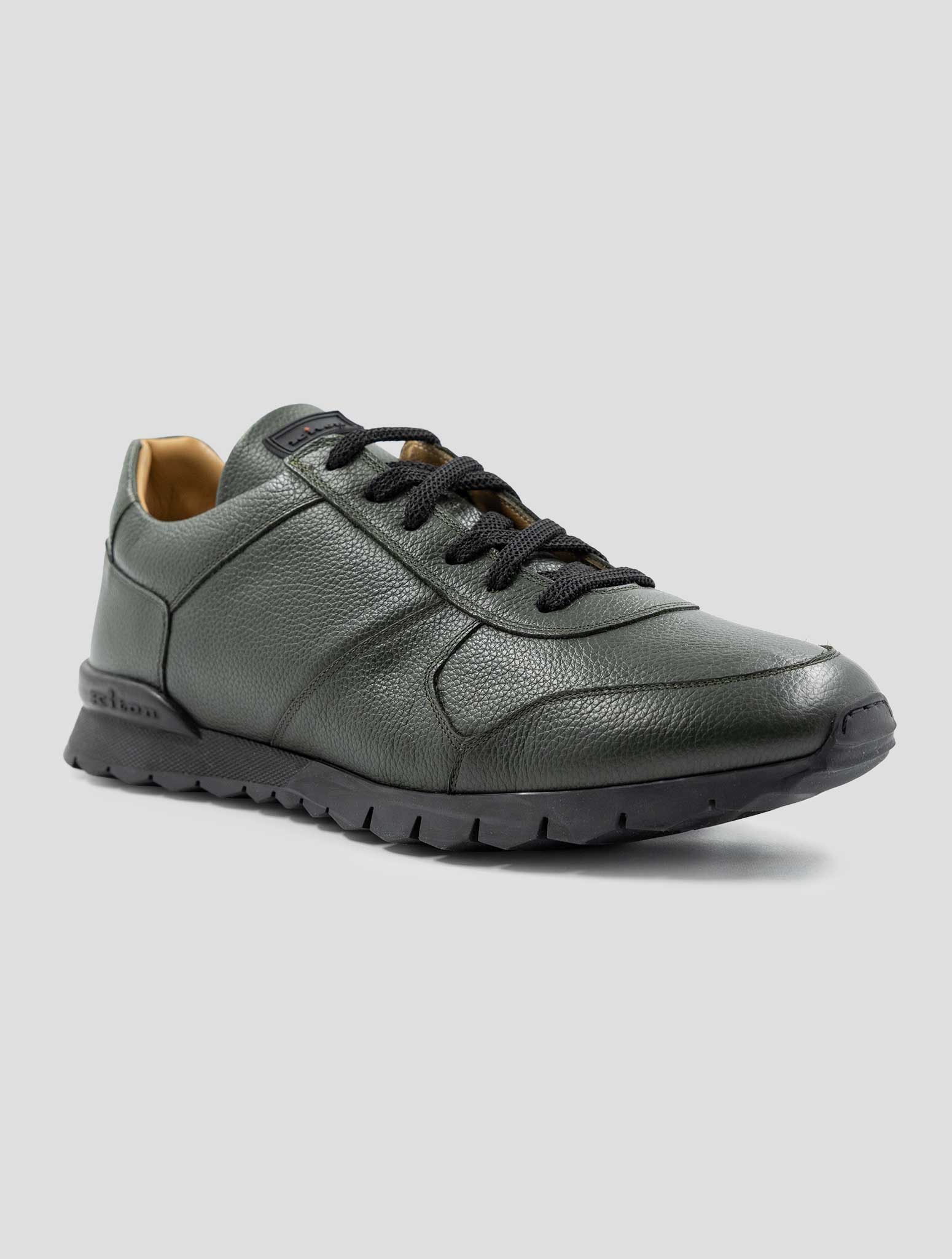 Kiton Green Leather With Fur Sneakers