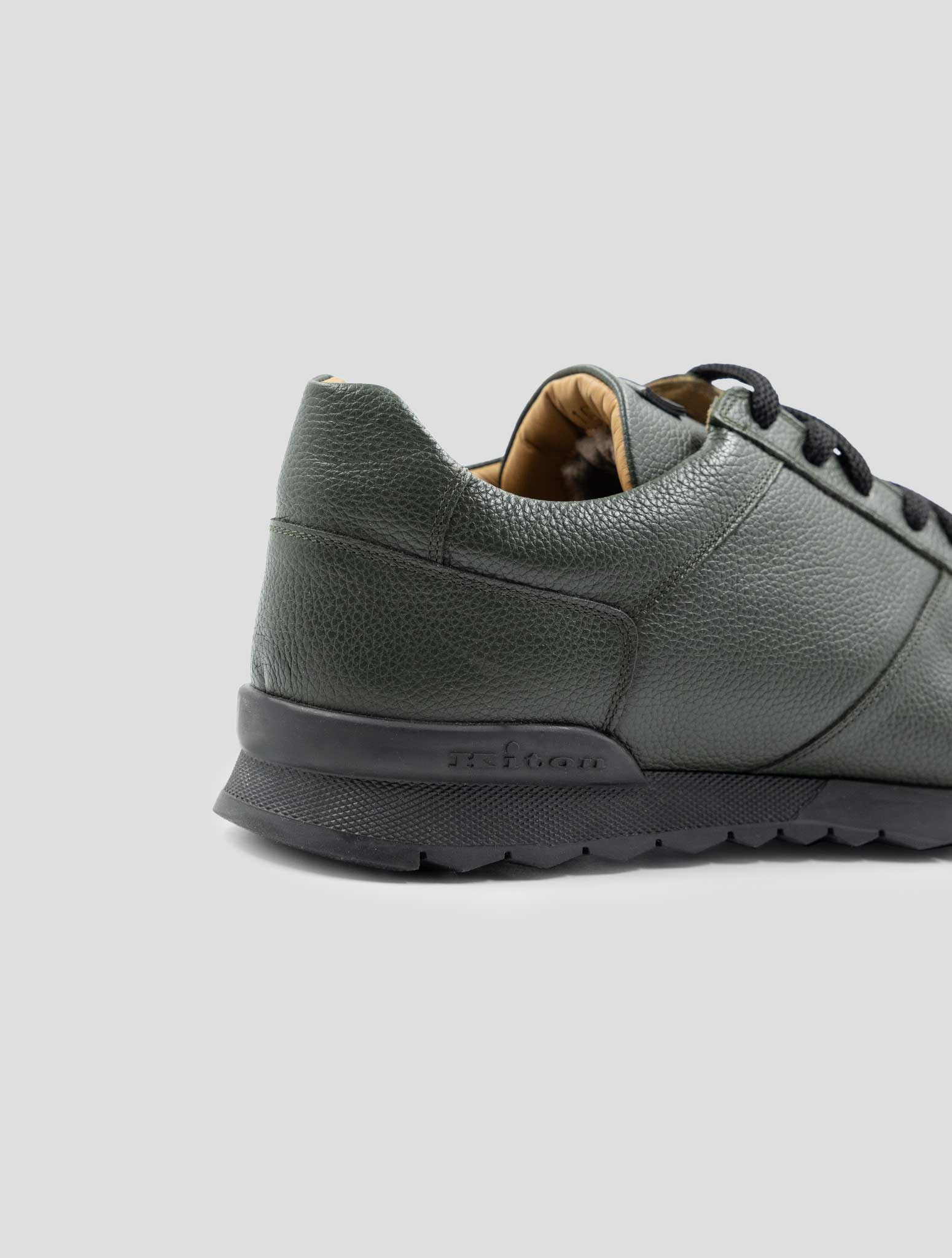 Kiton Green Leather With Fur Sneakers